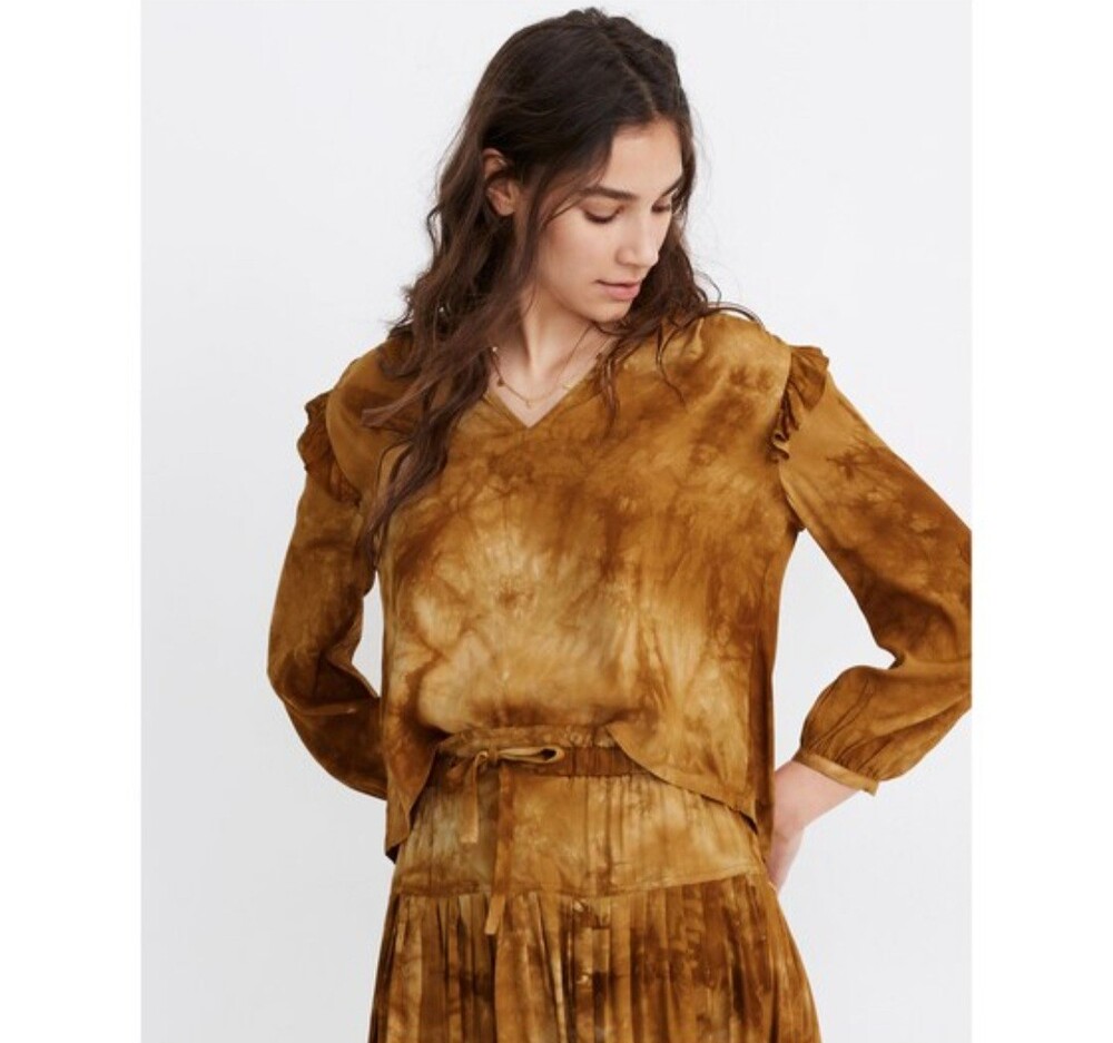 Madewell Autumn Fall Mustard Yellow Ruffle Sleeve Blouse